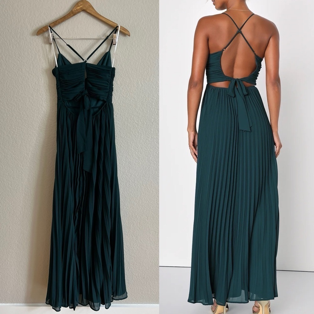 Lulu's Dark Teal Pleated Maxi Dress with Strappy Back - Picture 2 of 7